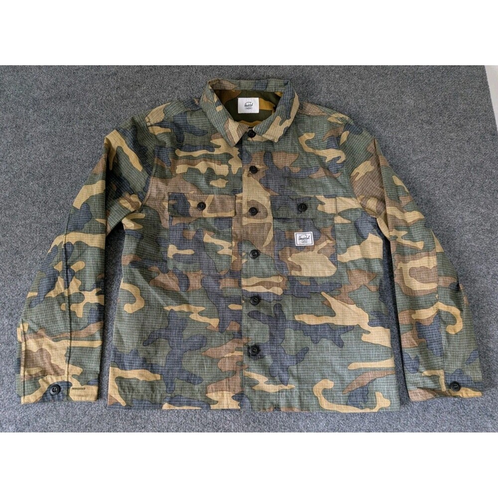 Herschel Supply Camo Camp Shirt Long Sleeve Men's Sz XL Button Down
